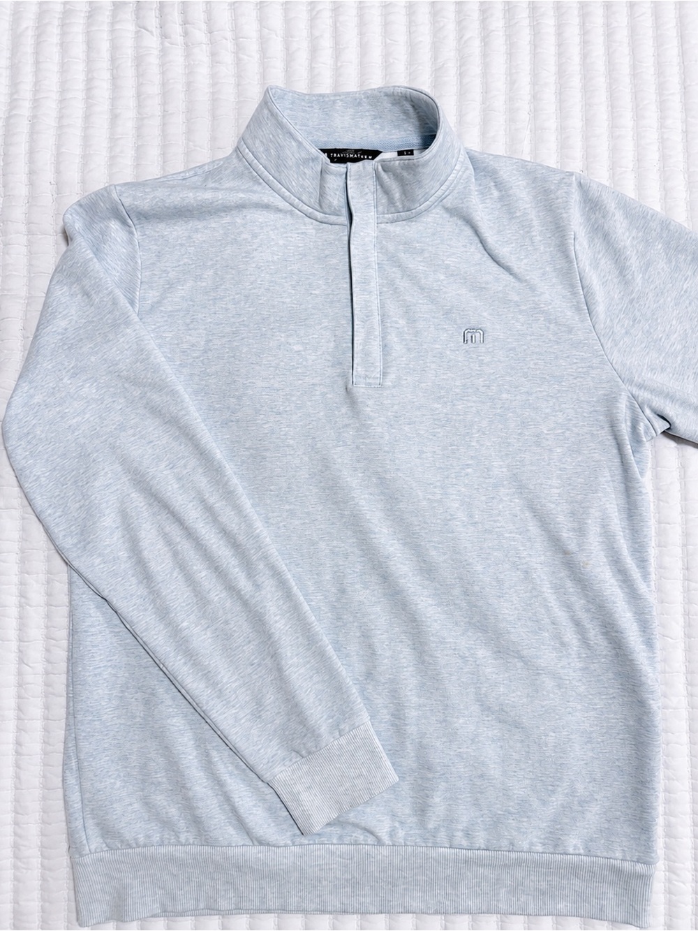 TravisMathew Men’s XL Heather Blue Quarter Zip Pullover Golf